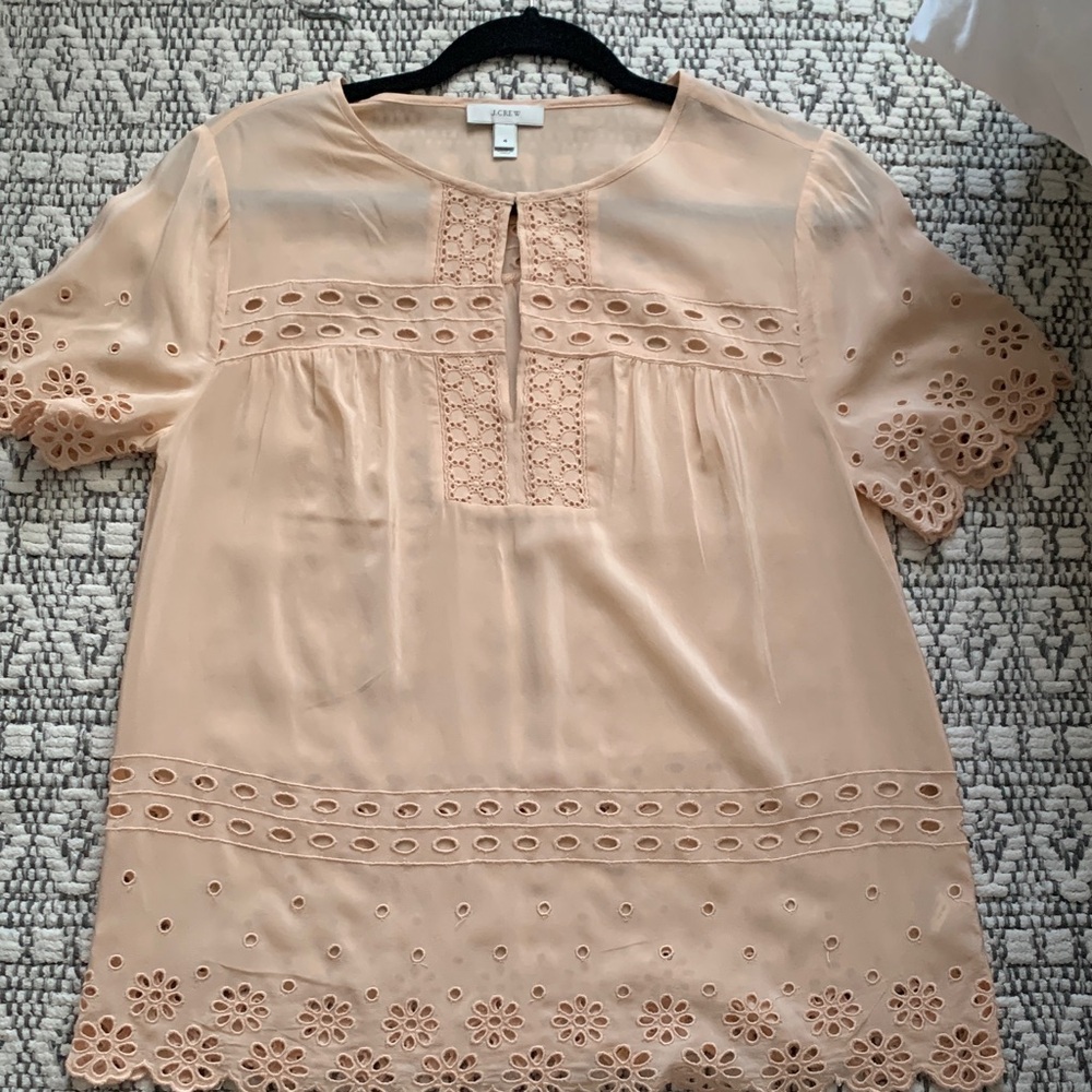 JCrew Women's Peach Eyelet Silk Blouse